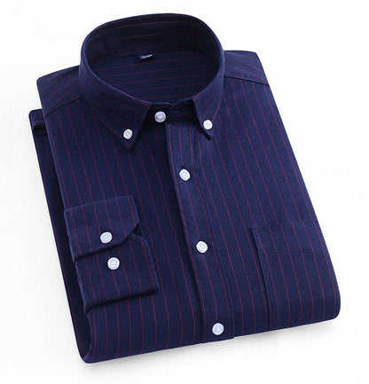 Shirt Men's Cotton Oxford Fabric Non-iron Casual Casual Long-sleeved Striped Shirt - BUNNY BAZAR