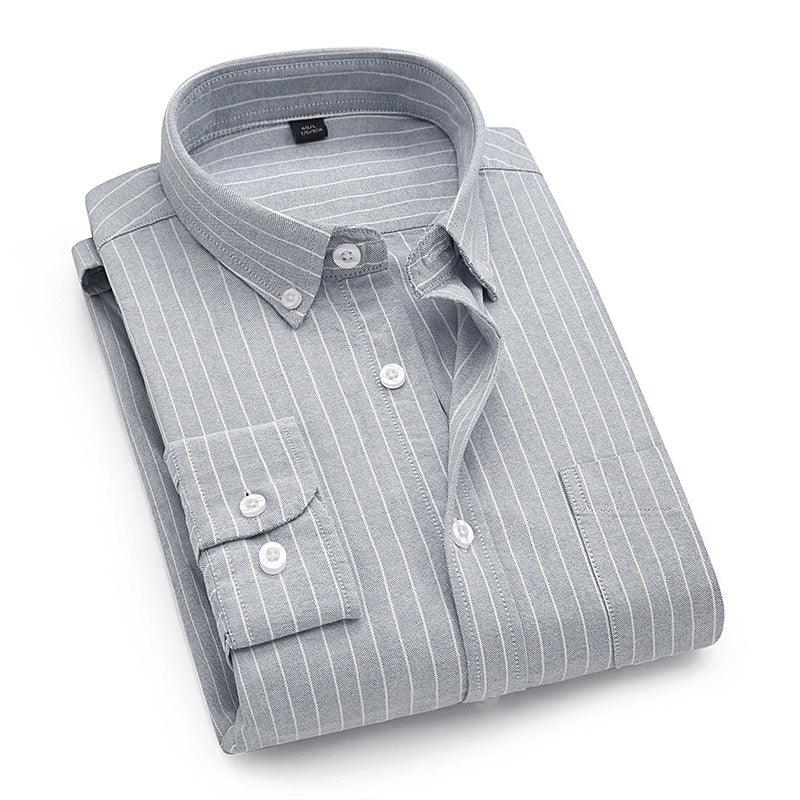 Shirt Men's Cotton Oxford Fabric Non-iron Casual Casual Long-sleeved Striped Shirt - BUNNY BAZAR