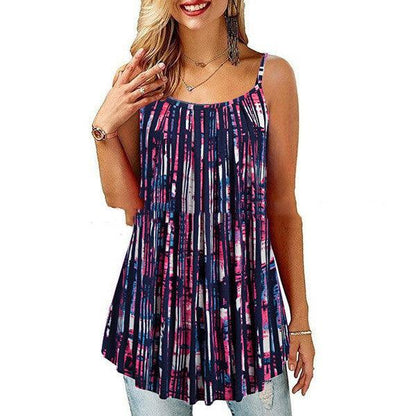 New Summer Women's Printed Folded Large Swing Loose Camisole - BUNNY BAZAR