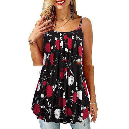 New Summer Women's Printed Folded Large Swing Loose Camisole - BUNNY BAZAR