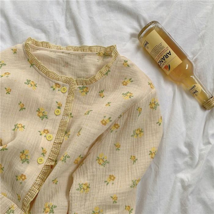 Sweet Floral Lotus Leaf Long Sleeve Pajamas - BUNNY BAZAR