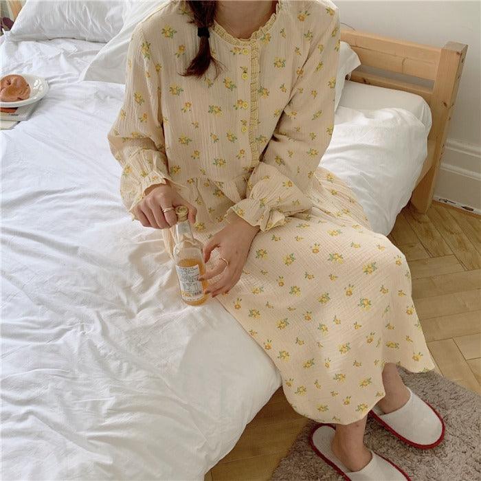 Sweet Floral Lotus Leaf Long Sleeve Pajamas - BUNNY BAZAR