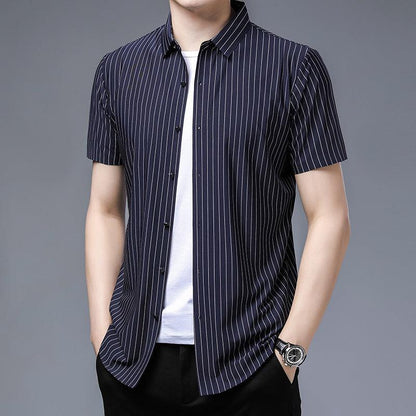 Middle-aged Short Sleeve Business Shirt With Lapel - BUNNY BAZAR