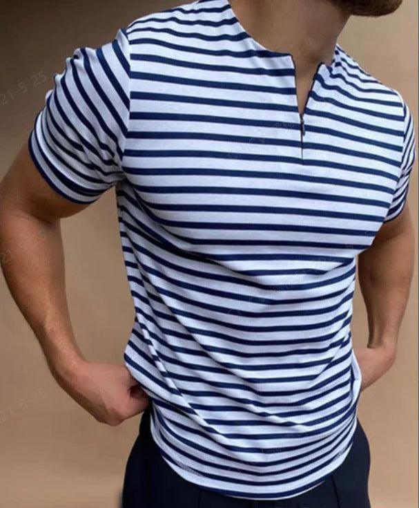 Summer polo men's casual lapel striped T-shirt men - BUNNY BAZAR