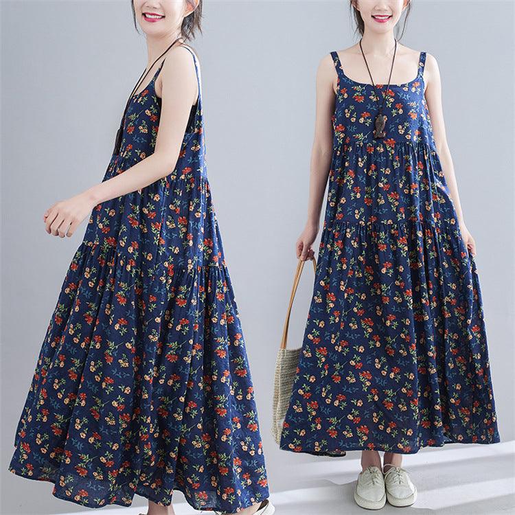 Floral Print Loose Cotton Hemp Show Slim Skirt Women's Wear - BUNNY BAZAR