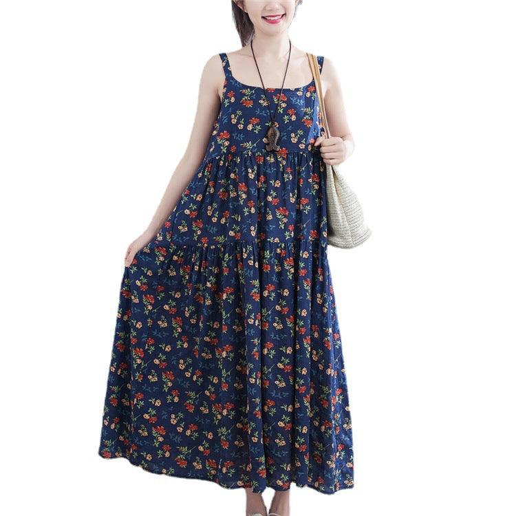 Floral Print Loose Cotton Hemp Show Slim Skirt Women's Wear - BUNNY BAZAR