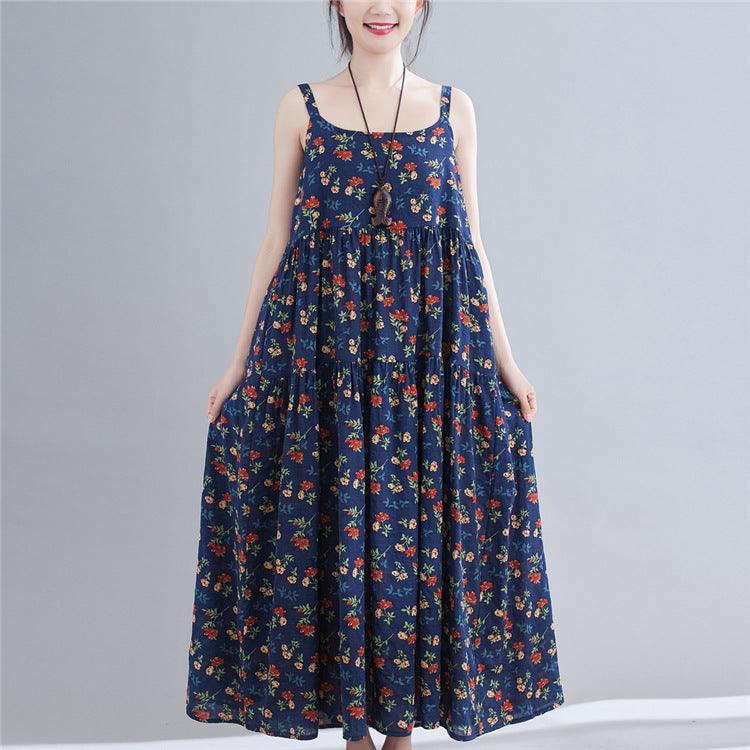 Floral Print Loose Cotton Hemp Show Slim Skirt Women's Wear - BUNNY BAZAR