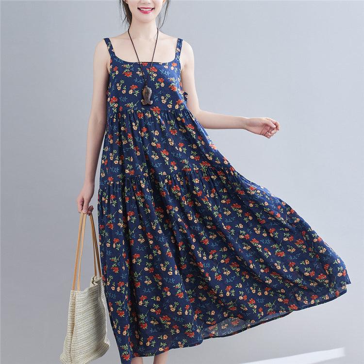 Floral Print Loose Cotton Hemp Show Slim Skirt Women's Wear - BUNNY BAZAR