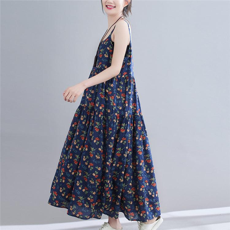 Floral Print Loose Cotton Hemp Show Slim Skirt Women's Wear - BUNNY BAZAR