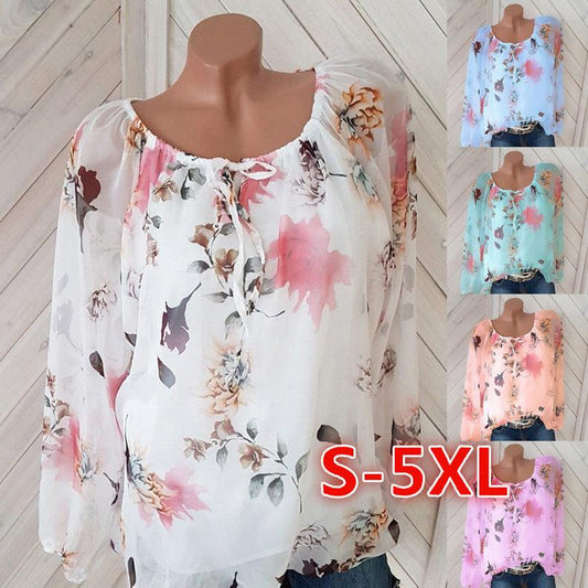 Women's Shirts Women's Fashion Printed Loose Long Sleeved Shirts - BUNNY BAZAR