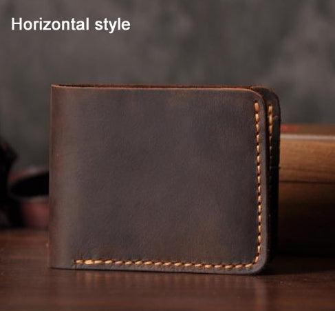 NEW Handmade Vintage Crazy Horse Genuine Leather Short Wallet - BUNNY BAZAR