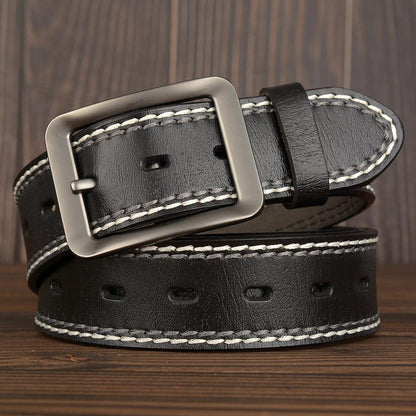 Two-Line Real Cowhide Men's Belt With Japanese Buckle - BUNNY BAZAR