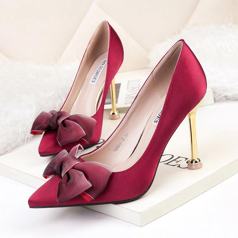 Sexy High Heels Stiletto Bow Women's Single Shoes - BUNNY BAZAR