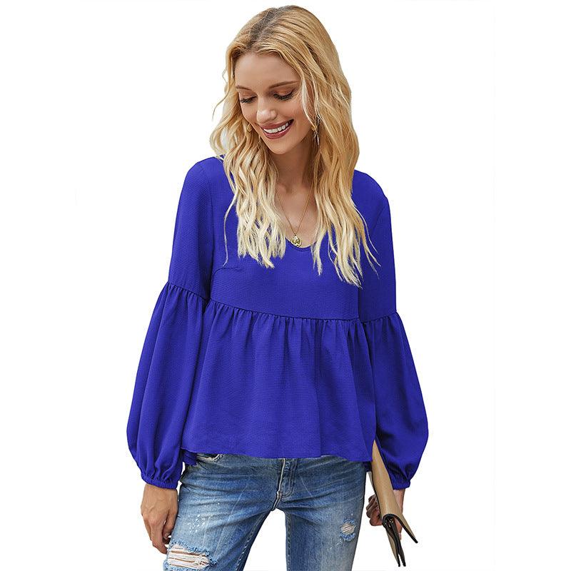 Women's top stitching puff sleeve chiffon shirt women - BUNNY BAZAR