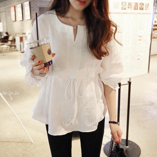 2021 spring and summer women's loose cotton and linen waist shirt shirt shirt shirt women - BUNNY BAZAR