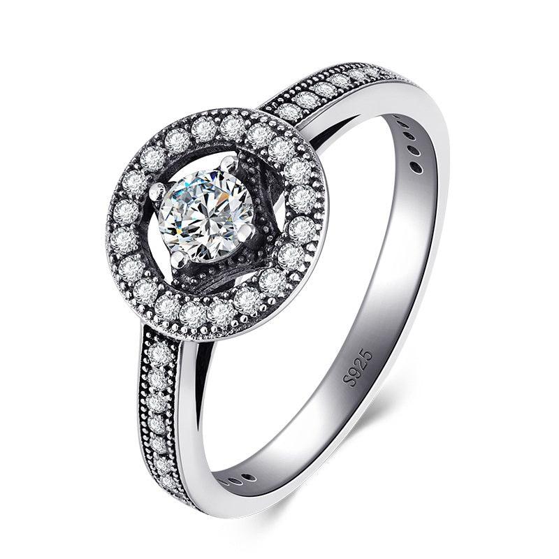 Sterling Silver Retro Full Diamond Zircon Ring Women - BUNNY BAZAR