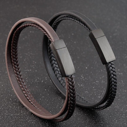 This Timelessly Designed Men's Leather Bracelet is Crafted With Expert Precision - BUNNY BAZAR