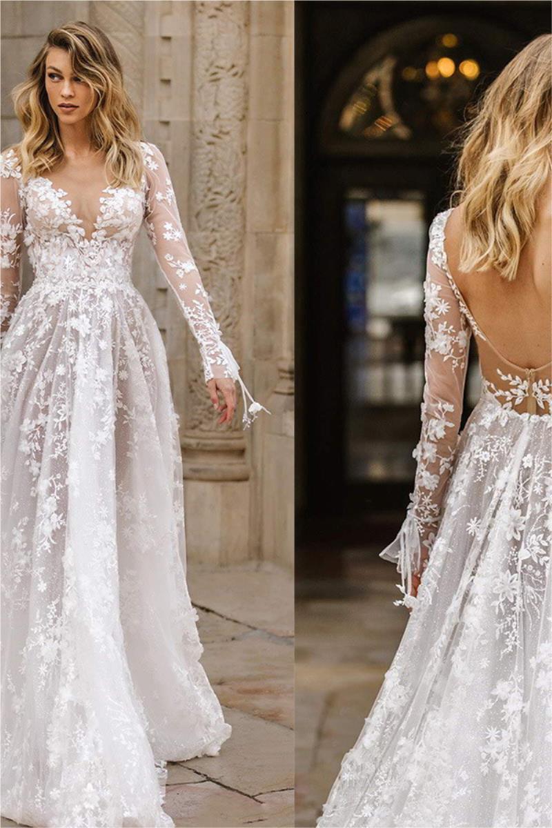 Wedding Dress Sexy Lace Long Sleeve Dress Evening Dress - BUNNY BAZAR