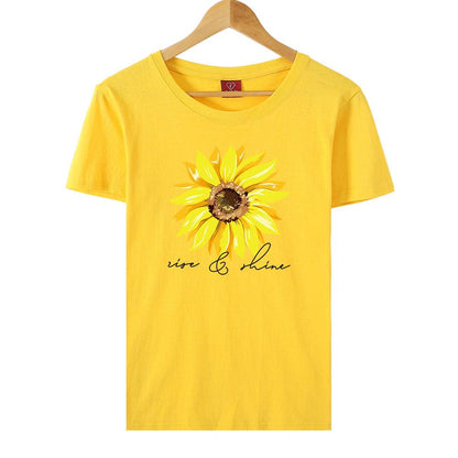 Sunflower Printed Short sleeve T-shirt - BUNNY BAZAR