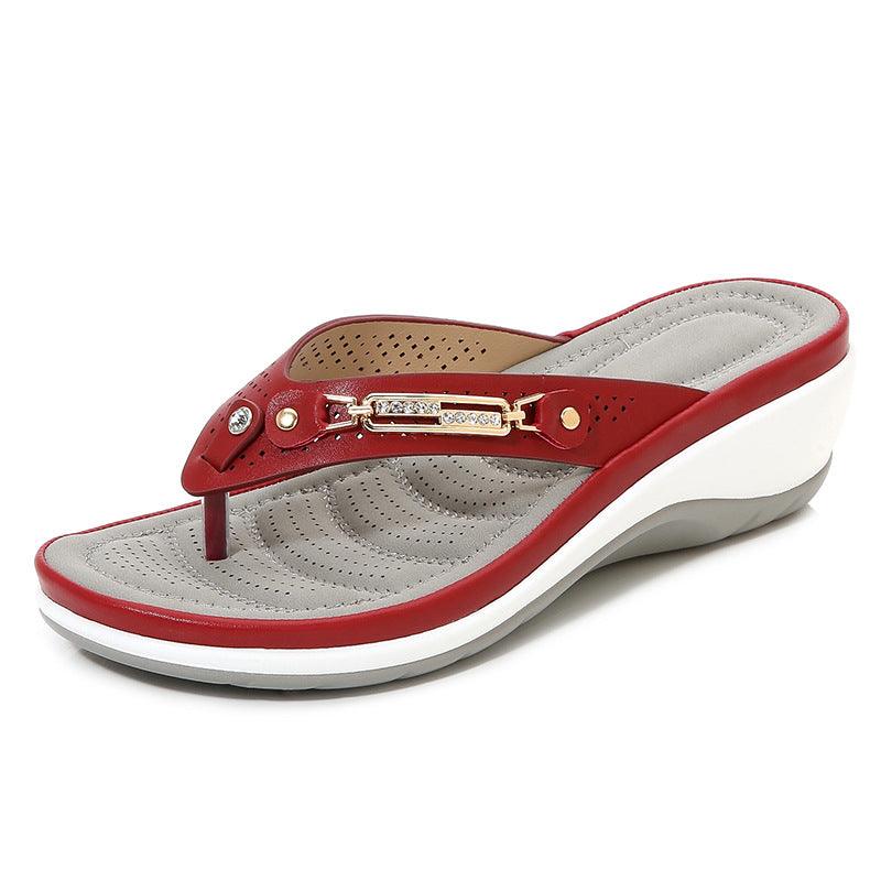 Metal buckle beach net red sandals - BUNNY BAZAR