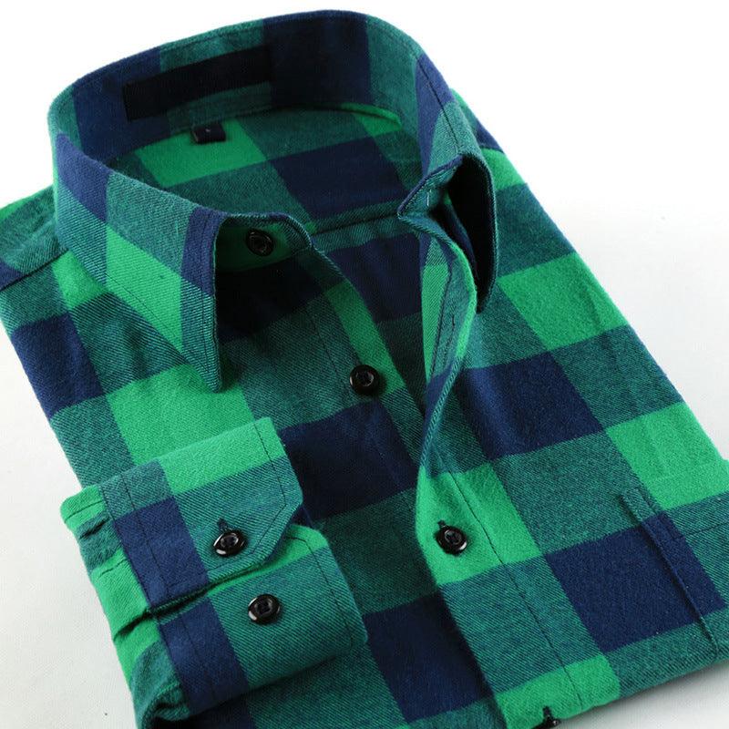 Cotton brushed plaid long-sleeved shirt - BUNNY BAZAR