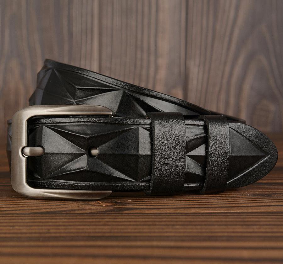 3D craft diamond pattern belt leather casual men's belt - BUNNY BAZAR