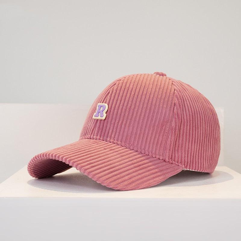 Women's Corduroy R Letter Baseball Cap Hat - BUNNY BAZAR