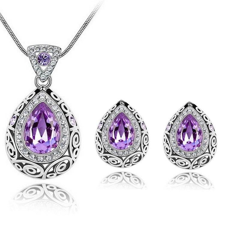 Gorgeous crystal earrings necklace set - BUNNY BAZAR