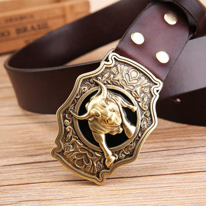 Cow Head Copper Buckle Belt Cowhide Smooth Buckle Belt - BUNNY BAZAR