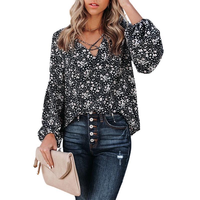 European And American Women Floral Long-Sleeved Loose Casual Shirt - BUNNY BAZAR