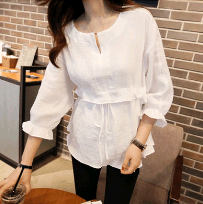 2021 spring and summer women's loose cotton and linen waist shirt shirt shirt shirt women - BUNNY BAZAR