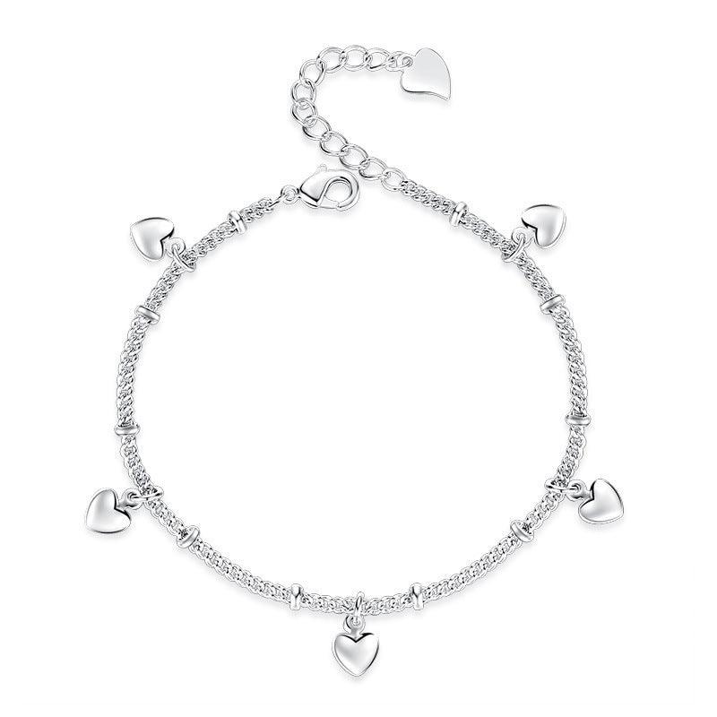 925 Silver Women's Heart to Heart Rhinestone Love Bracelet - BUNNY BAZAR