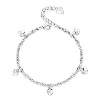 925 Silver Women's Heart to Heart Rhinestone Love Bracelet - BUNNY BAZAR