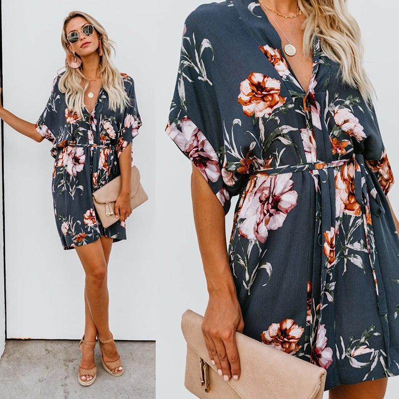 Printed V-neck dress - BUNNY BAZAR