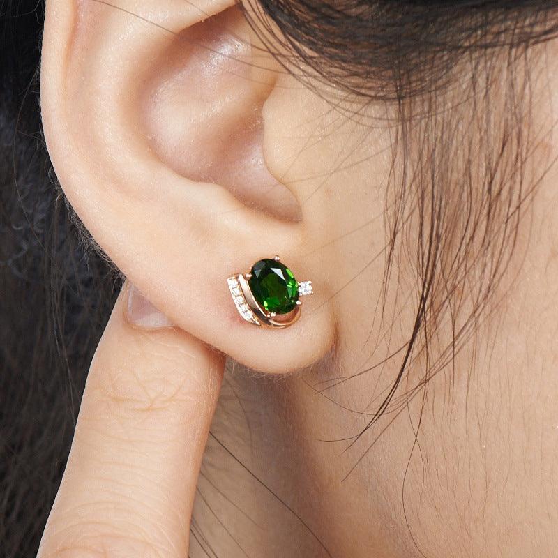 Emerald Treasure Stud Earrings Vintage Green Tourmaline Color Treasure Crystal Women's - BUNNY BAZAR