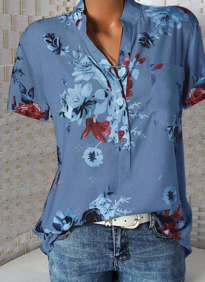 Fashion printed V-neck short sleeve shirt - BUNNY BAZAR