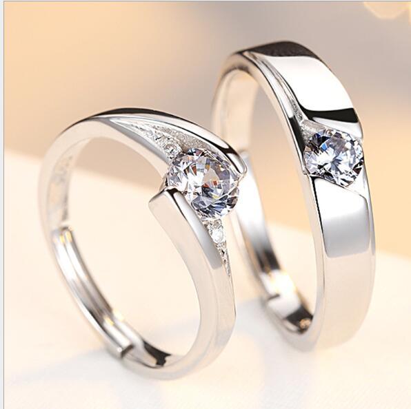 Simulation Diamond Ring Couple Rings A Pair of Live 925 Silver Men and Women Marriage Rings Lettering Rings Diamond Rings - BUNNY BAZAR