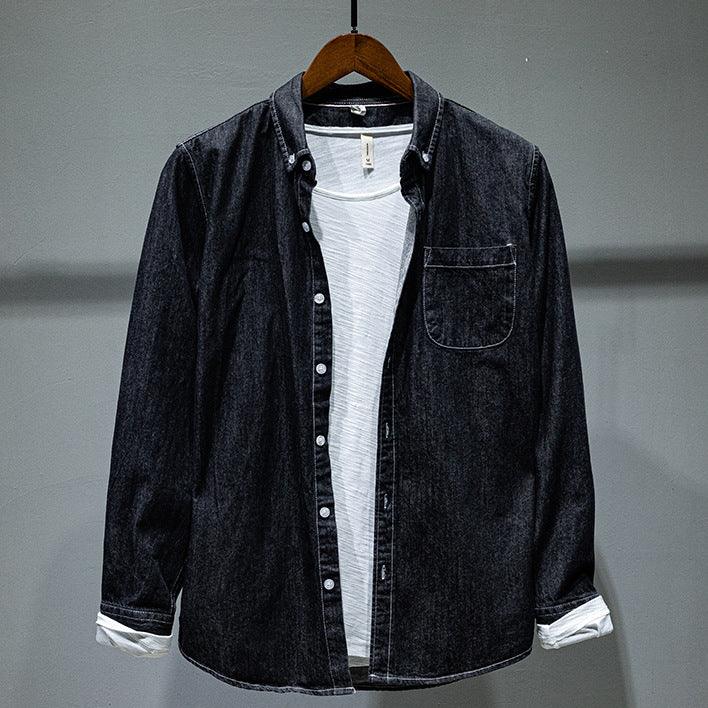 Solid Color Long-sleeved Denim Shirt Jacket Men - BUNNY BAZAR