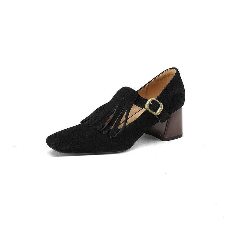 Spring And Autumn Korean Version Of Tassel Deep Mouth Thick With Female Single Shoes - BUNNY BAZAR