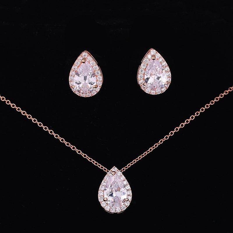 Water drop zircon earrings necklace set - BUNNY BAZAR