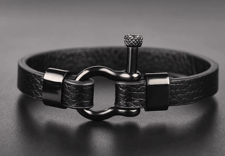 Titanium steel leather bracelet men - BUNNY BAZAR