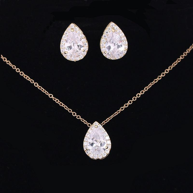 Water drop zircon earrings necklace set - BUNNY BAZAR