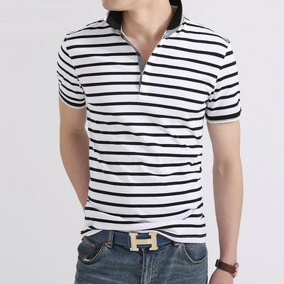 Summer polo men's casual lapel striped T-shirt men - BUNNY BAZAR