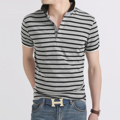 Summer polo men's casual lapel striped T-shirt men - BUNNY BAZAR