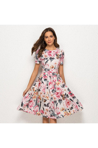 Short-sleeved floral print party dress - BUNNY BAZAR