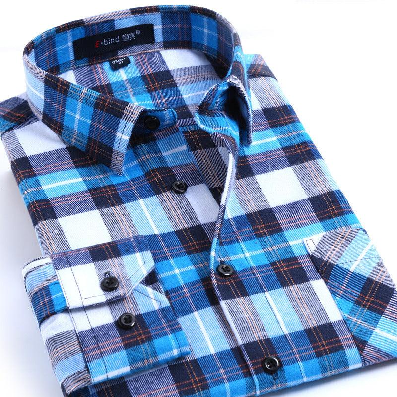 Cotton brushed plaid long-sleeved shirt - BUNNY BAZAR