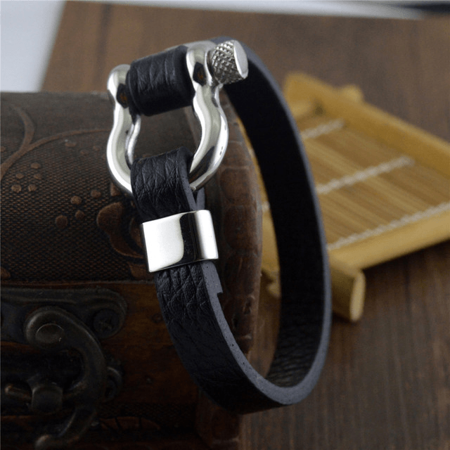 Titanium steel leather bracelet men - BUNNY BAZAR