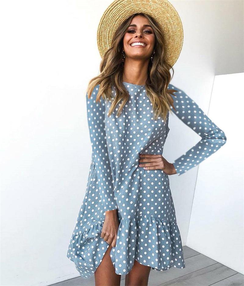 Polka dot ruffled long sleeve dress - BUNNY BAZAR