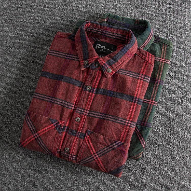 Slim all-match Men's Casual Plaid Long-sleeved Shirt - BUNNY BAZAR