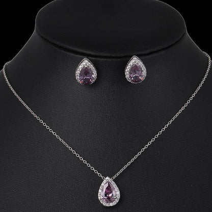 Water drop zircon earrings necklace set - BUNNY BAZAR